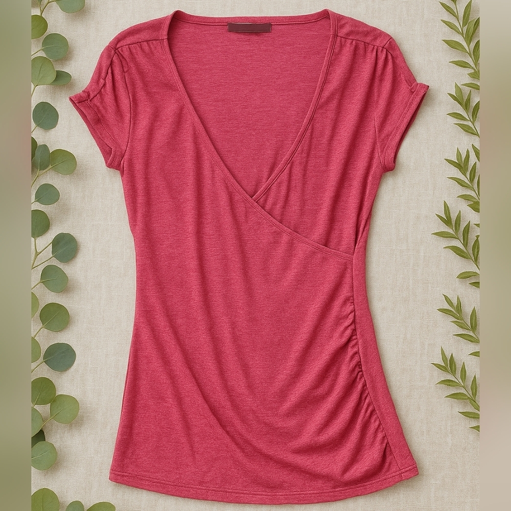 MICHAEL STARS Wrap Short Sleeve Top Red Sz OS